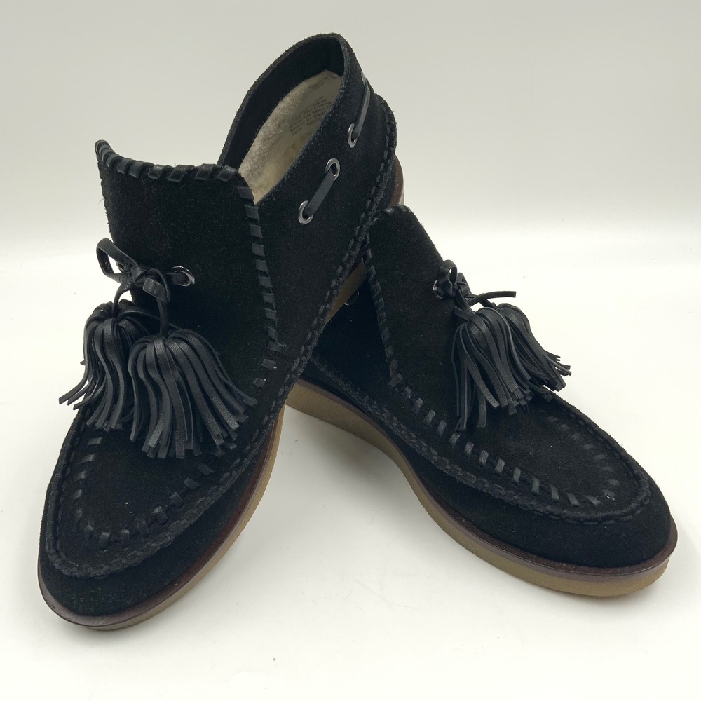 Aerosoles Black Suede Fur Lined Tassel Moccasin Boots Women Size 7